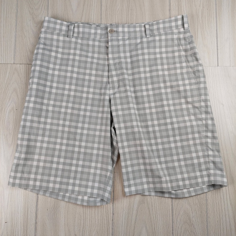 Nike Golf Shorts Mens 36 Grey White Plaid Dri-FIT Chino Performance‎ Athletic